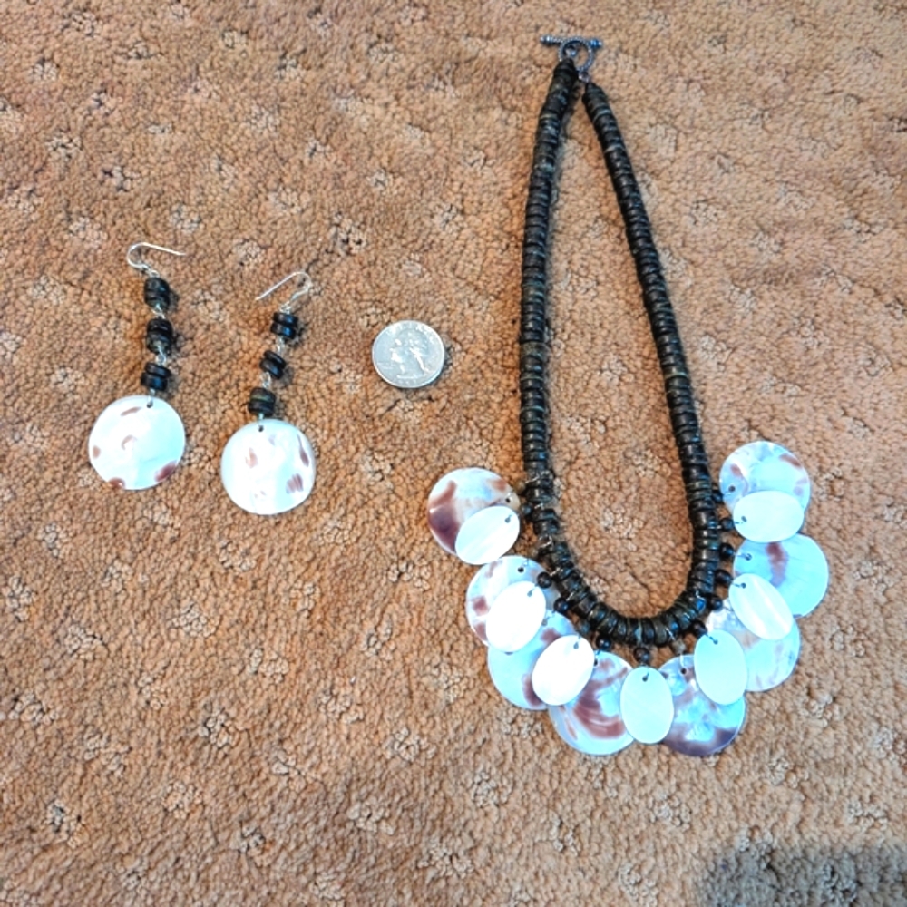 Shell And Brown Beads Necklace and Earring Set